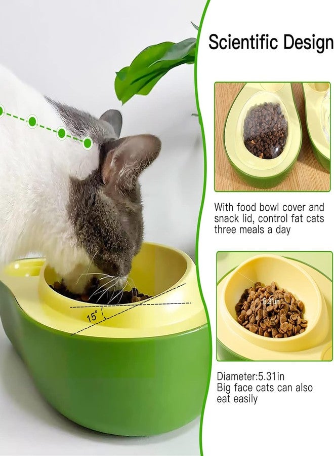CREDLY Cat Food Bowl and Cat Water Dispenser Set: Multifunctional Slow Feeder Cat Bowl Raised Pet Whisker Fatigue Food Bowl & Gravity Cat Water Bowl for Cats Puppy Small Dogs Kittens(Green Yellow) - Image 4